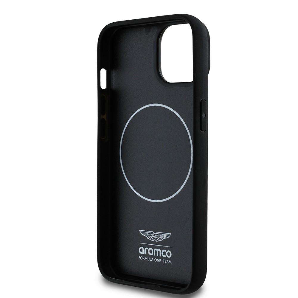 Apple iPhone 14 Kılıf Aston Martin Orjinal Lisanslı M-safe Şarj Özellikli Renkli Halka ve Karbon Fiber Tasarımlı Kapak