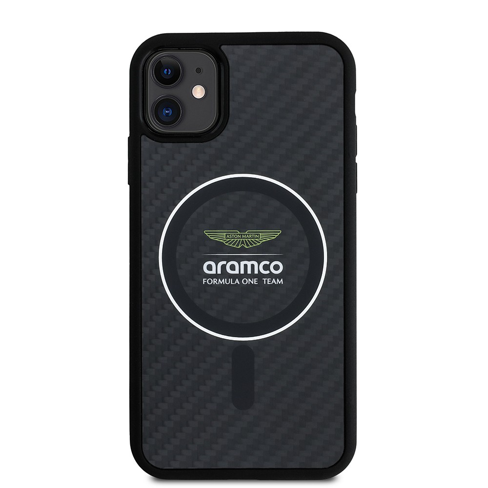 Apple iPhone 11 Kılıf Aston Martin Orjinal Lisanslı M-safe Şarj Özellikli Renkli Halka ve Karbon Fiber Tasarımlı Kapak