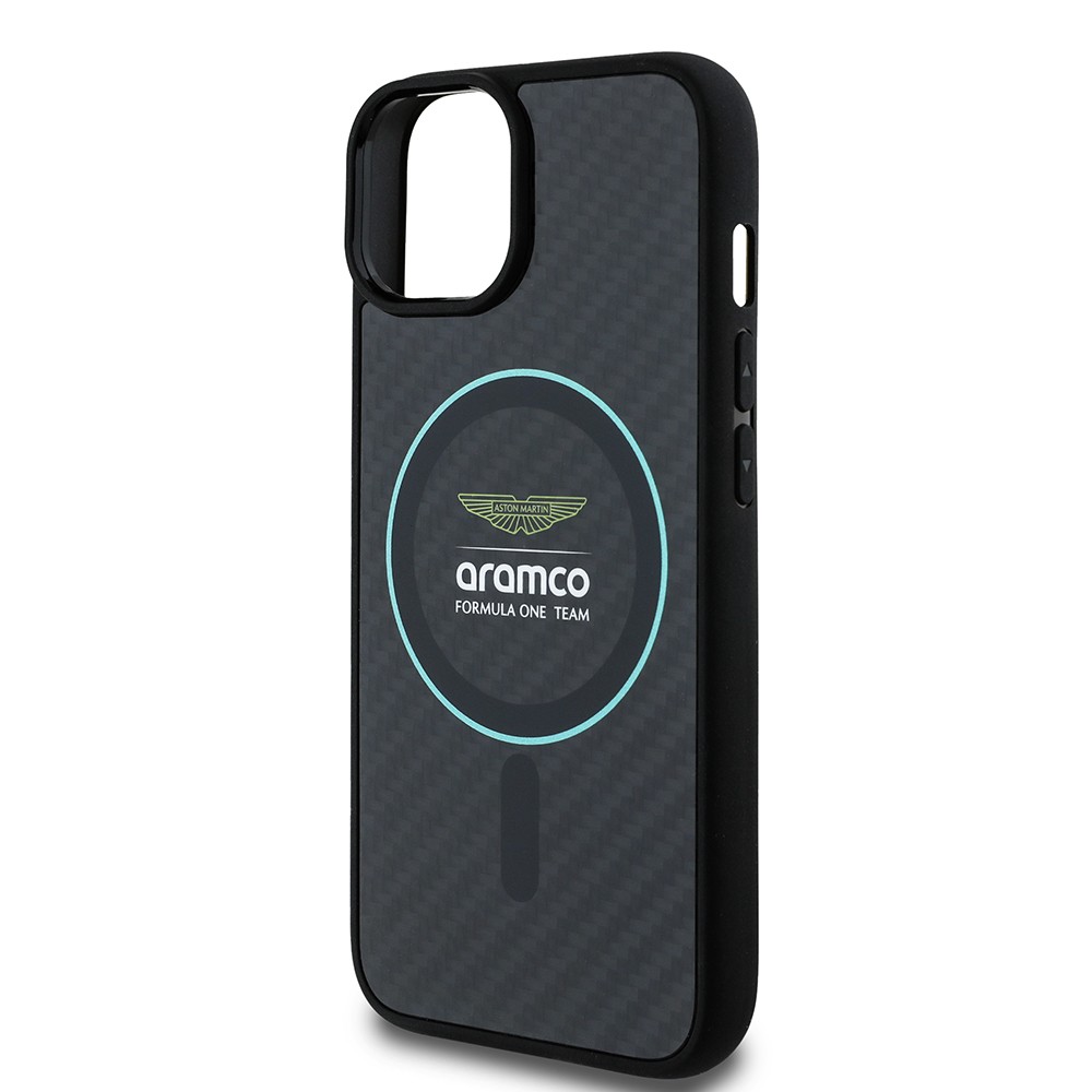 Apple iPhone 14 Kılıf Aston Martin Orjinal Lisanslı M-safe Şarj Özellikli Renkli Halka ve Karbon Fiber Tasarımlı Kapak