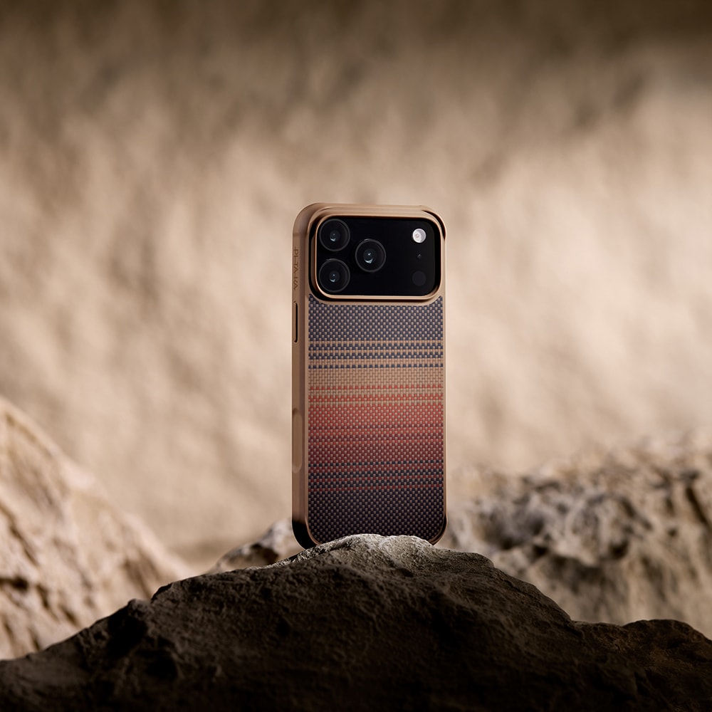 Apple iPhone 17 Pro Max Kılıf M-safe Şarj Özellikli Pitaka Tactile Woven Sunset-Moonrise Aramid Pro Guard Serisi Kapak