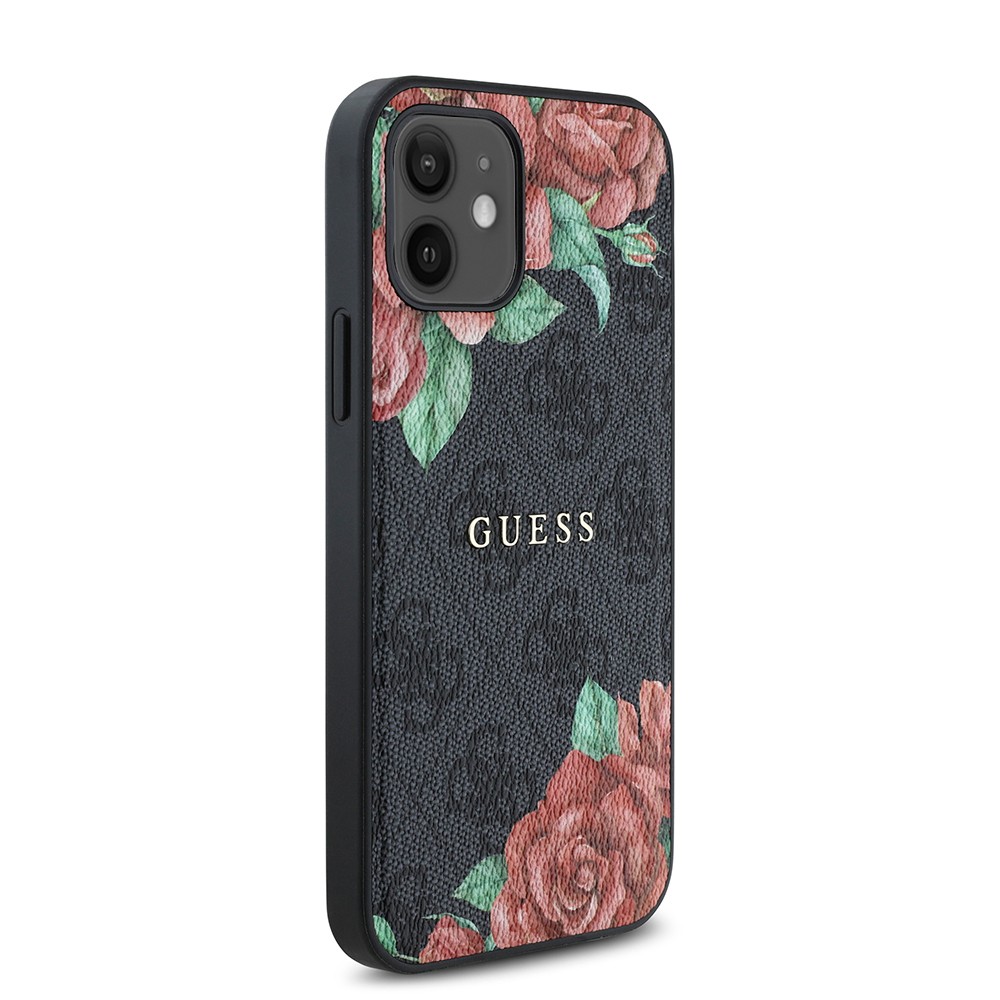 iPhone 12 Kılıf Guess Orjinal Lisanslı Magsafe Şarj Özellikli Gül Baskılı 4G Desenli Yazı Logolu Kılıf