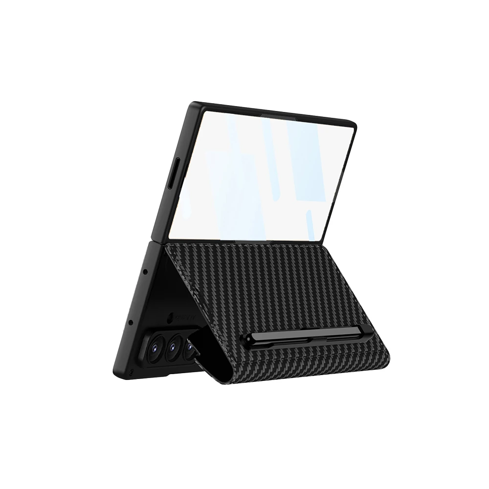 Galaxy Z Fold 7 Kılıf Kamera Korumalı Karbon Tasarımlı Zore Kıpta Kalem Bölmeli Fest Kapak