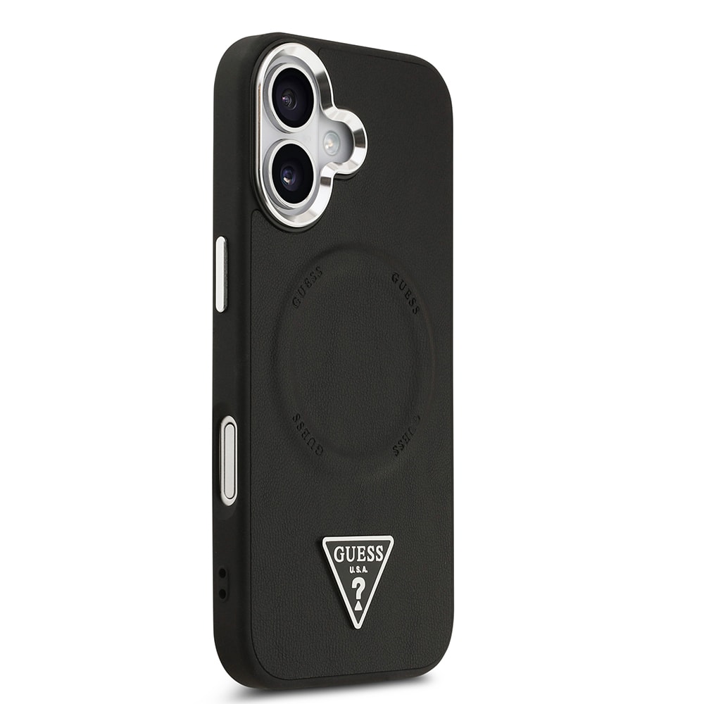 Apple iPhone 17 Kılıf Guess Orjinal Lisanslı M-safe Şarj Özellikli PU Deri Metal Kamera Çerçeveli Üçgen Logolu Kapak
