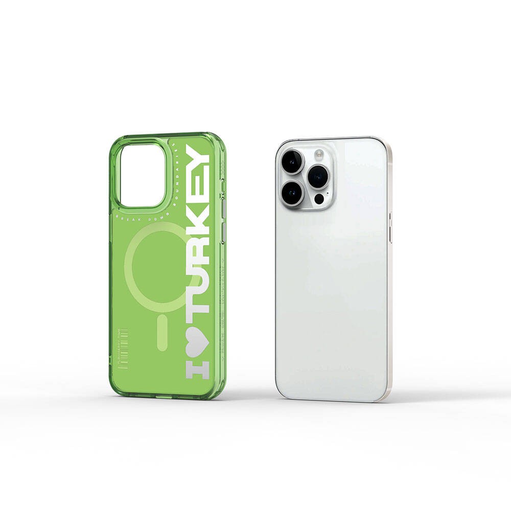 iPhone 15 Pro Max Kılıf Magsafe Şarj Özellikli I Love Turkey Yazı Desenli Wiwu Turkey E Serisi Kılıf