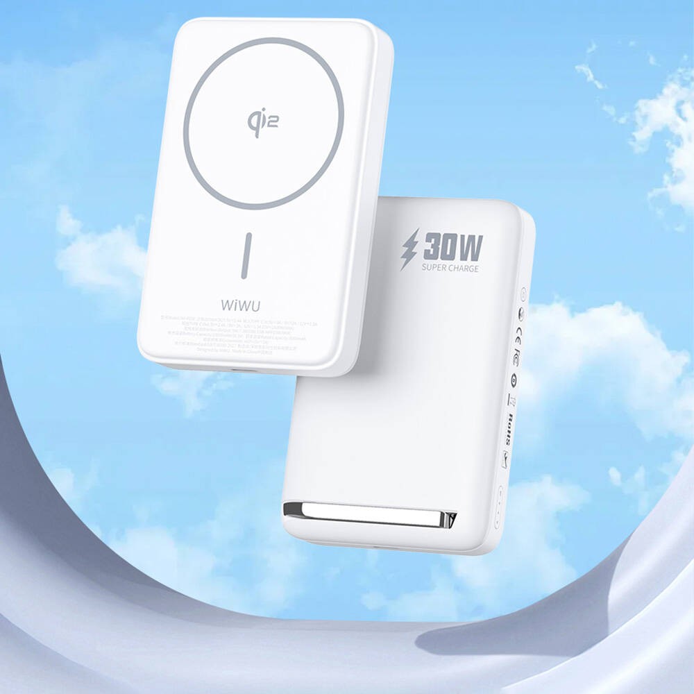 Wiwu Wi-P031 Qi2 Şarj Teknolojili LED Işık Göstergeli Standlı 30W Taşınabilir Magsafe Wireless Powerbank 10.000mAh