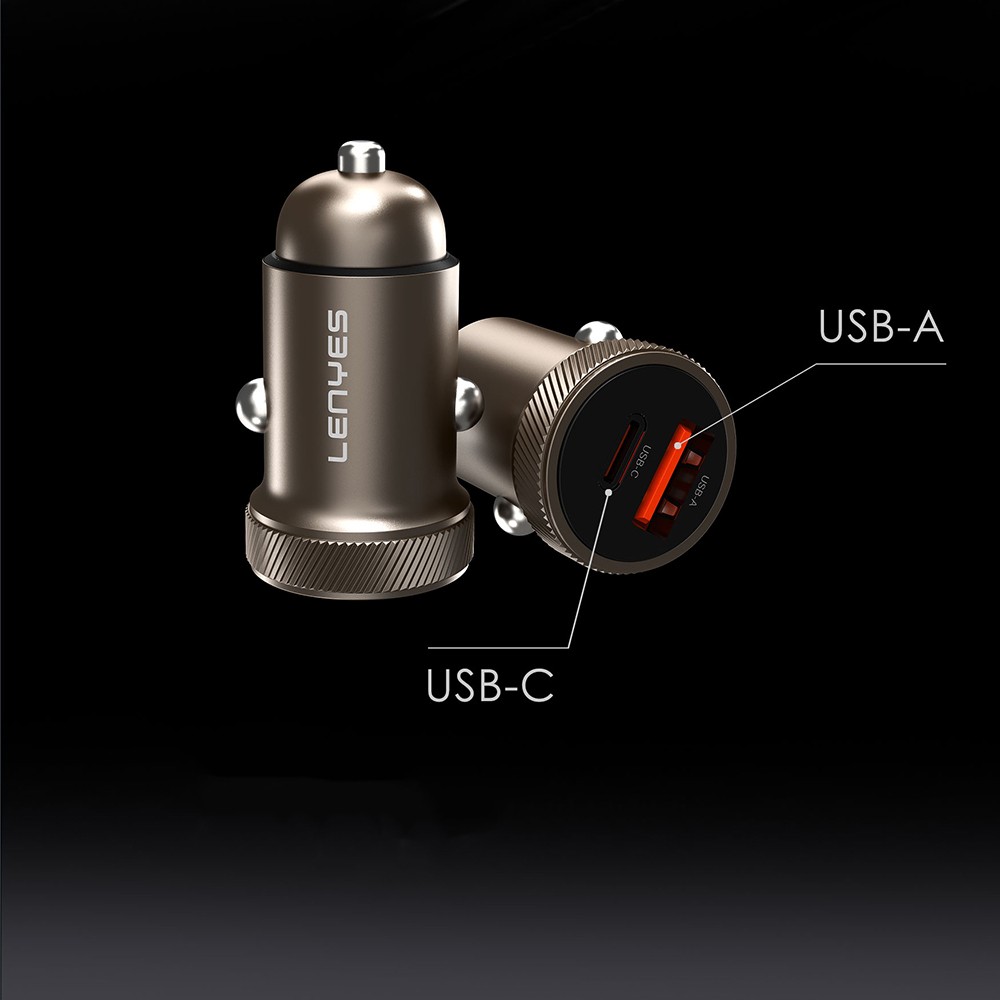 Lenyes CA57 Hızlı Şarj Özellikli Dual Type-C + USB-A Portlu Mini Araç Şarj Aleti 30W
