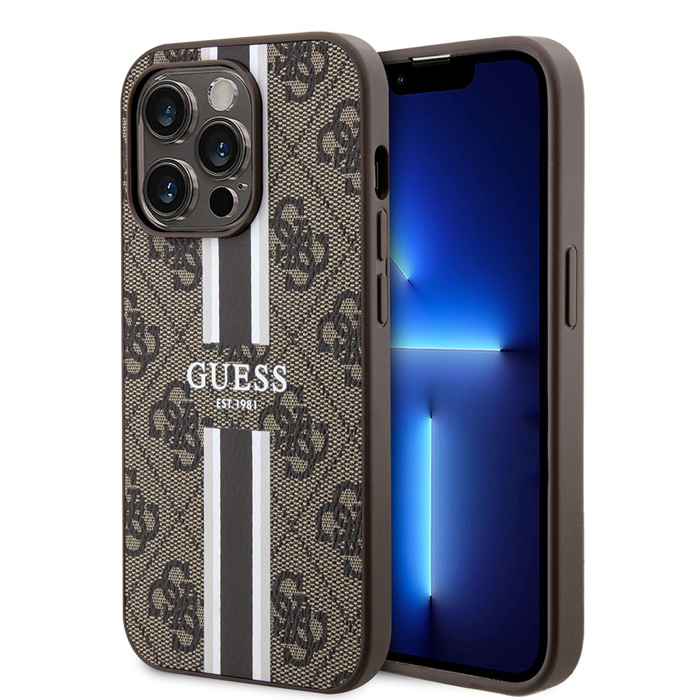 iPhone 15 Pro Kılıf Guess Orjinal Lisanslı Magsafe Şarj Özellikli 4G Şerit Tasarımlı Printed Kılıf