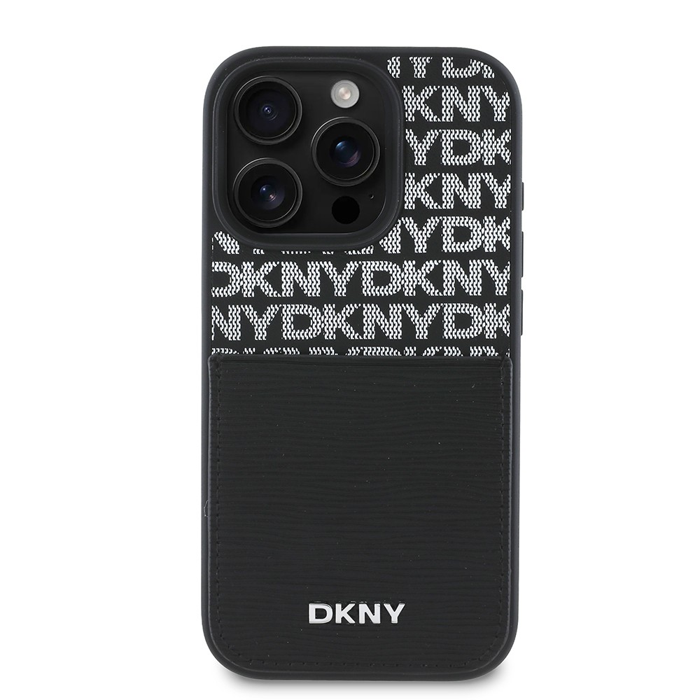 iPhone 16 Pro Kılıf DKNY Orjinal Lisanslı Kartlıklı 3D Yazılı Repeat Texture Pattern Kapak