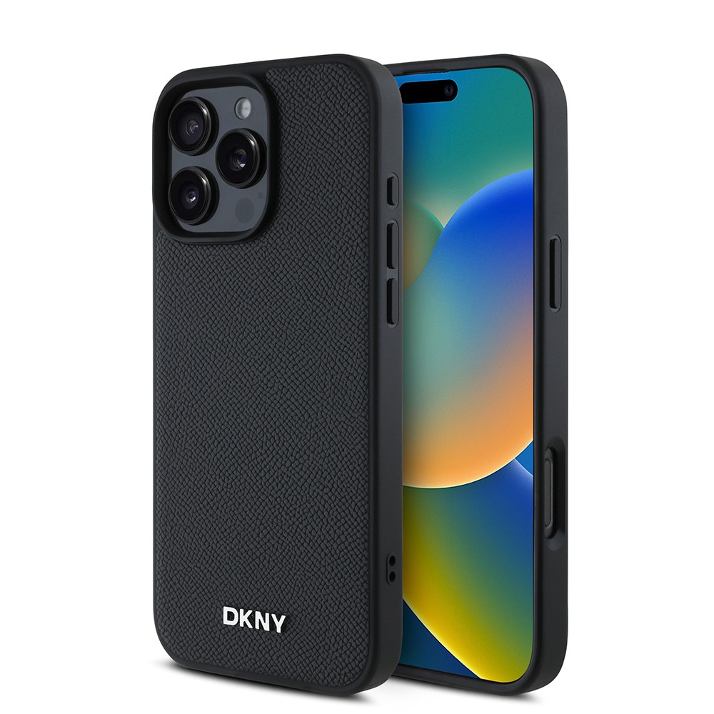 iPhone 16 Pro Kılıf DKNY Orjinal Lisanslı Magsafe Şarj Özellikli Metal Logolu PU Deri Grained Kılıf