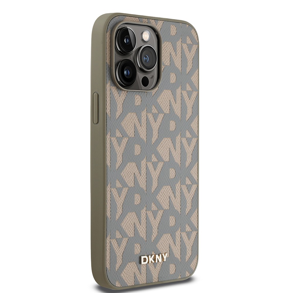 Apple iPhone 14 Pro Max Kılıf DKNY Orjinal Lisanslı M-safe Şarj Özellikli 3D Yazılı Grid Pattern Kapak