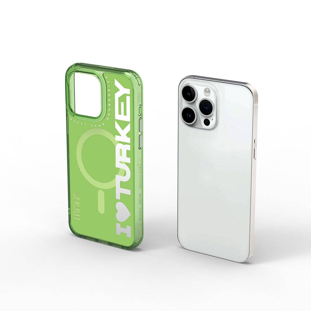 iPhone 15 Pro Max Kılıf Magsafe Şarj Özellikli I Love Turkey Yazı Desenli Wiwu Turkey E Serisi Kılıf