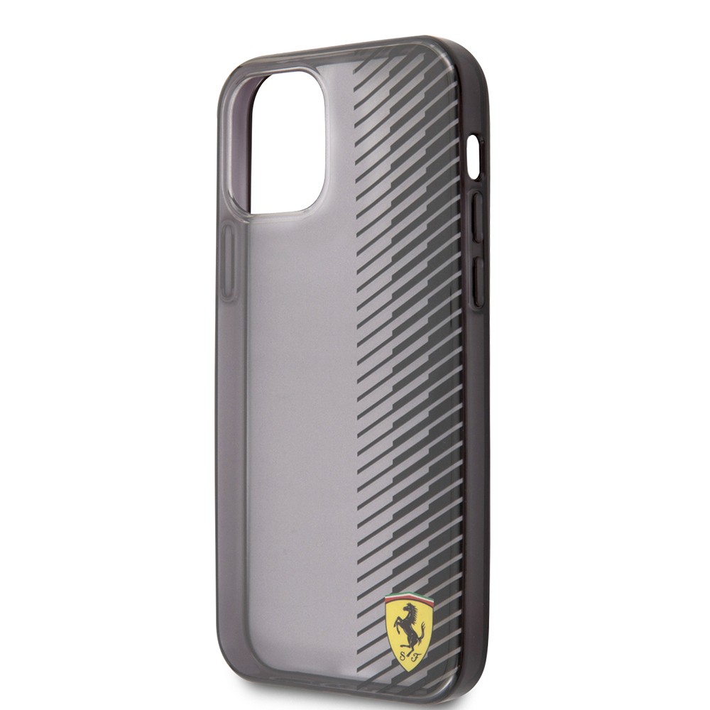 Apple iPhone 12 Pro Max Kılıf Ferrari Orjinal Lisanlı Klasik Metal Logolu Transparan Çizgi Desenli Gradient Kapak