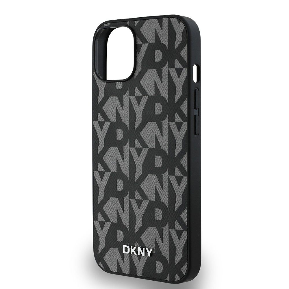 Apple iPhone 15 Kılıf DKNY Orjinal Lisanslı M-safe Şarj Özellikli 3D Yazılı Grid Pattern Kapak
