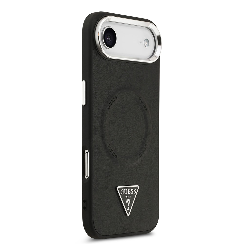 Apple iPhone 17 Air Kılıf Guess Orjinal Lisanslı M-safe Şarj Özellikli PU Deri Metal Kamera Çerçeveli Üçgen Logolu Kapak