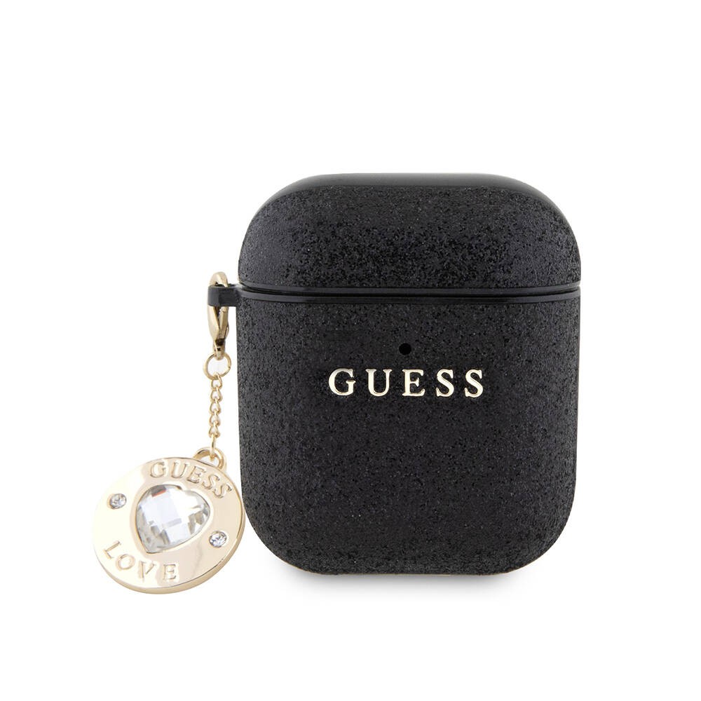 Airpods Kılıf Guess Orjinal Lisanslı Glitter Elmas Kalp Süs Zincirli Kapak