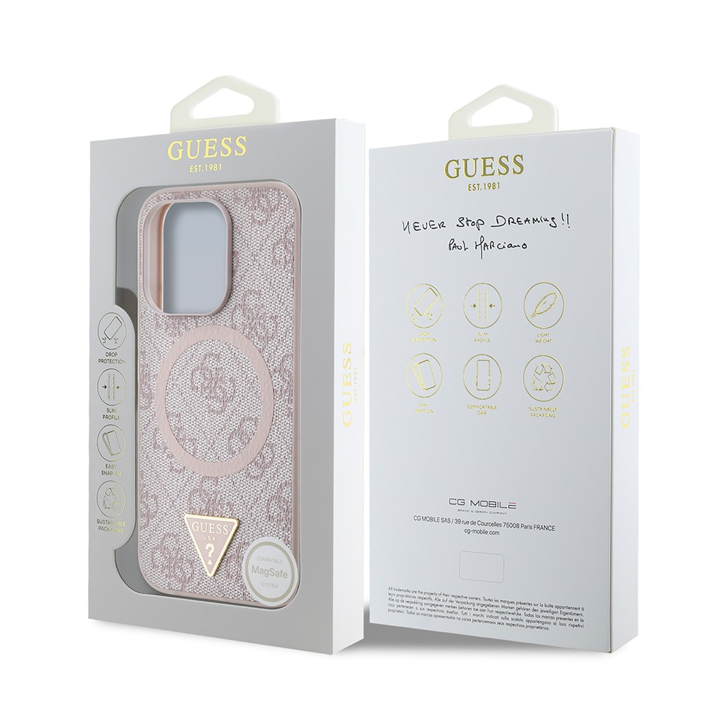 iPhone 16 Pro Kılıf Guess Orjinal Lisanslı Magsafe Şarj Özellikli PU Üçgen Logo 4G Desenli Kılıf