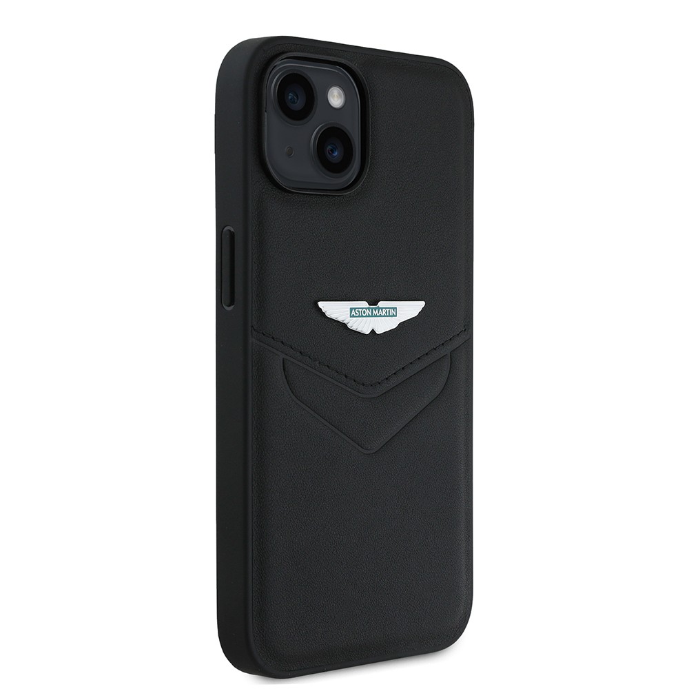 Apple iPhone 15 Kılıf Aston Martin Orjinal Lisanslı Victory Dizayn PU Deri Metal Logolu Kapak