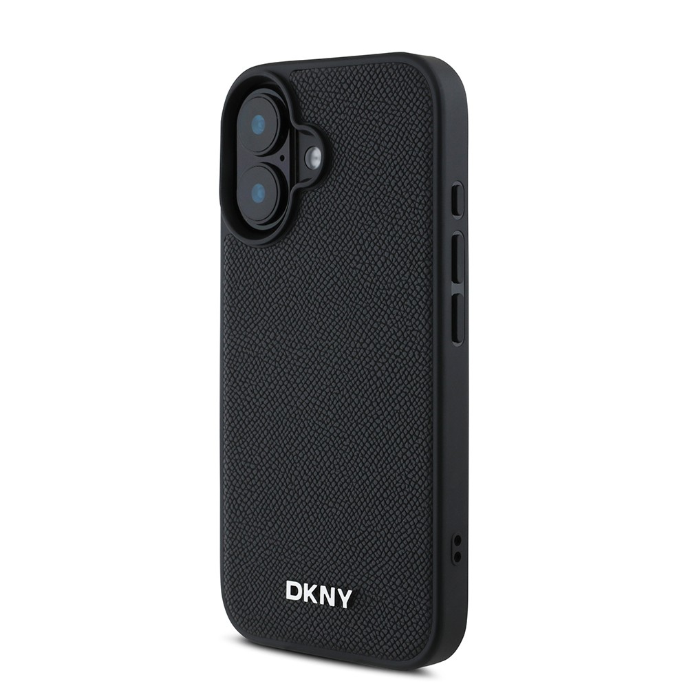iPhone 16 Kılıf DKNY Orjinal Lisanslı Magsafe Şarj Özellikli Metal Logolu PU Deri Grained Kılıf