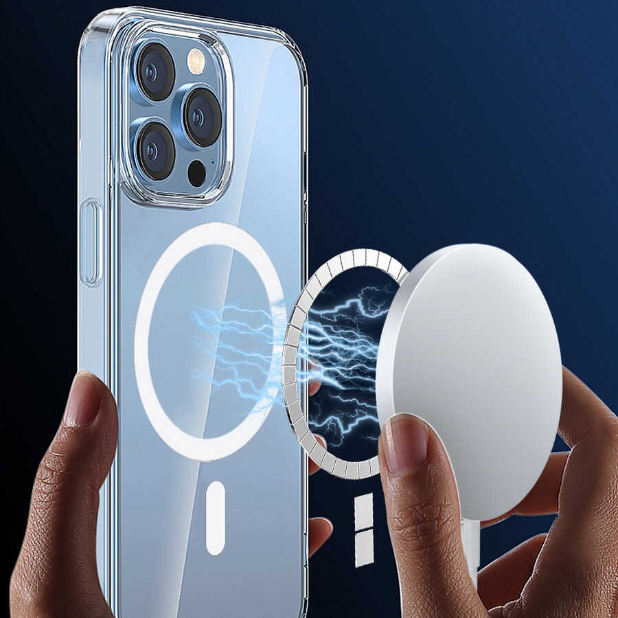 iPhone 14 Wiwu Magsafe Şarj Özellikli Lens Korumalı Şeffaf Silikon Kapak