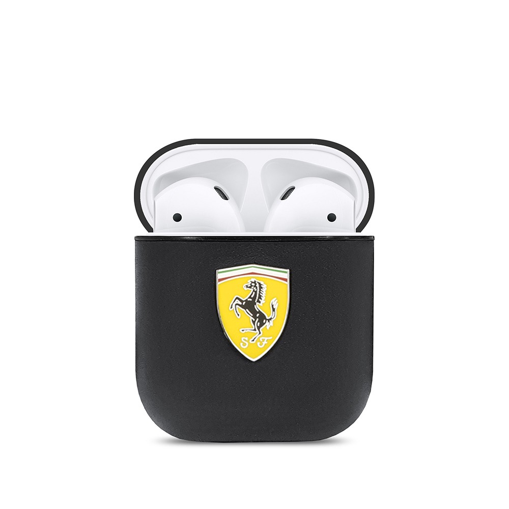 Apple Airpods Kılıf Ferrari Orjinal Lisanslı PU Deri Metal Logolu SF Arka Yüzey Yazılı Kapak