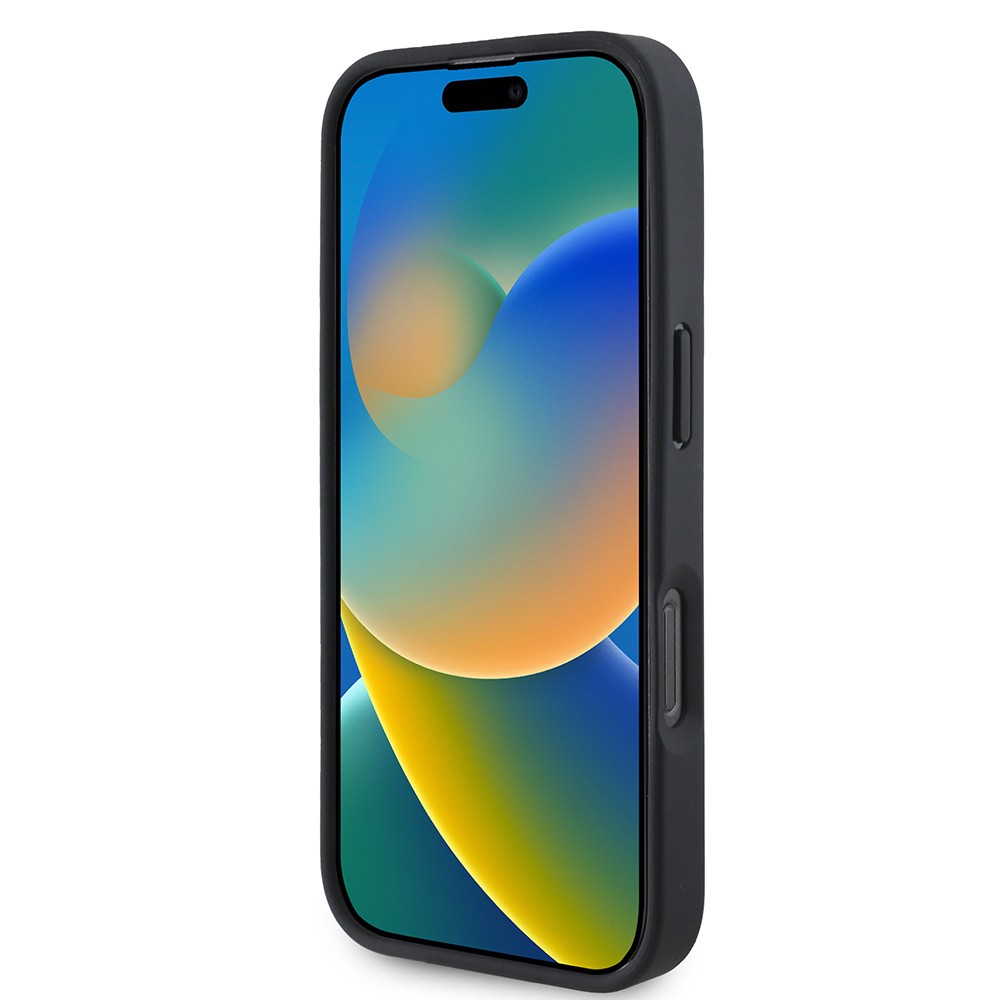 Apple iPhone 16 Kılıf Mercedes Benz Orjinal Lisanslı M-safe Şarj Özellikli 3D Metal Logolu Mavi Dikey Eğri Çizgili Deri Kapak