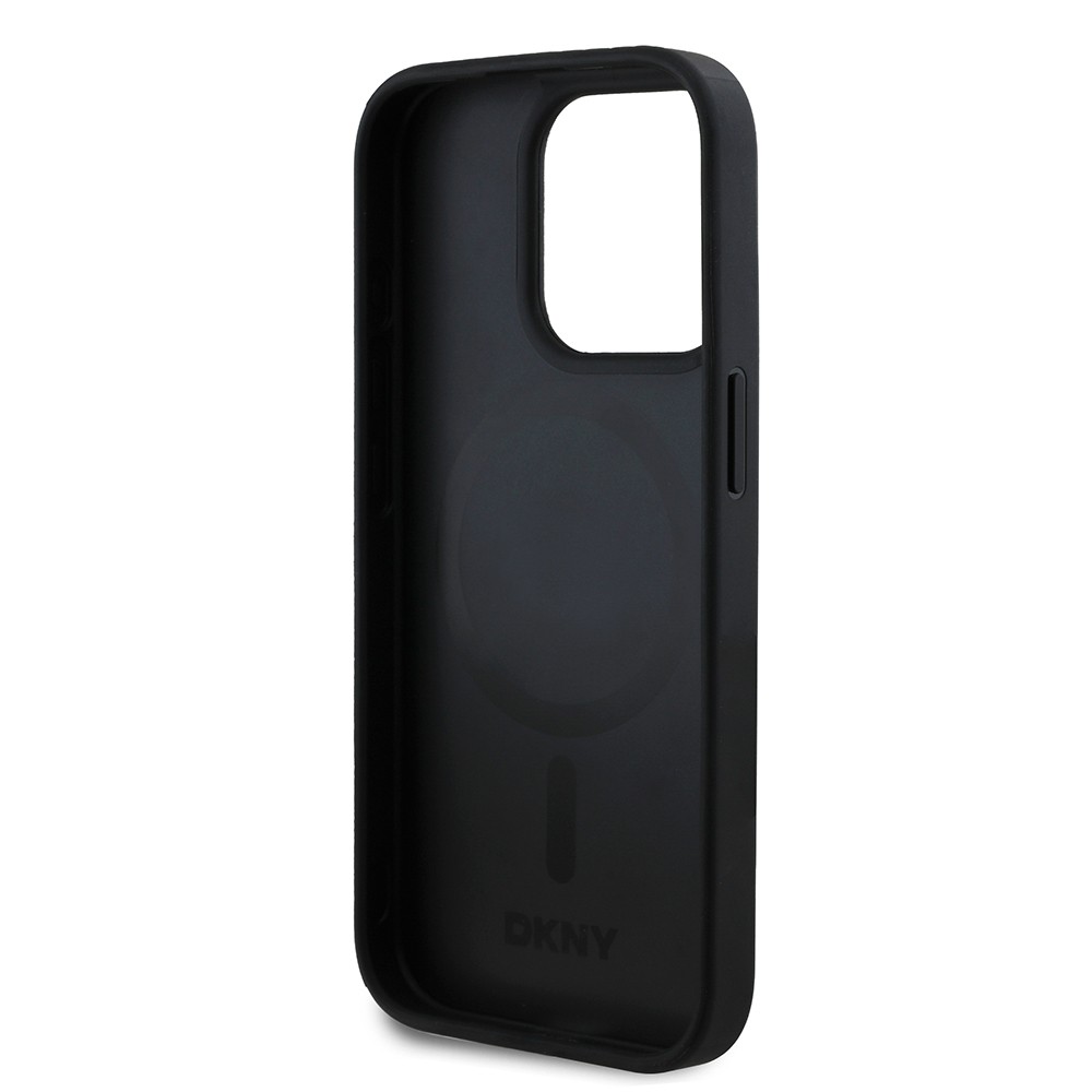 Apple iPhone 15 Pro Max Kılıf DKNY Orjinal Lisanslı M-safe Şarj Özellikli 3D Yazılı Grid Pattern Kapak