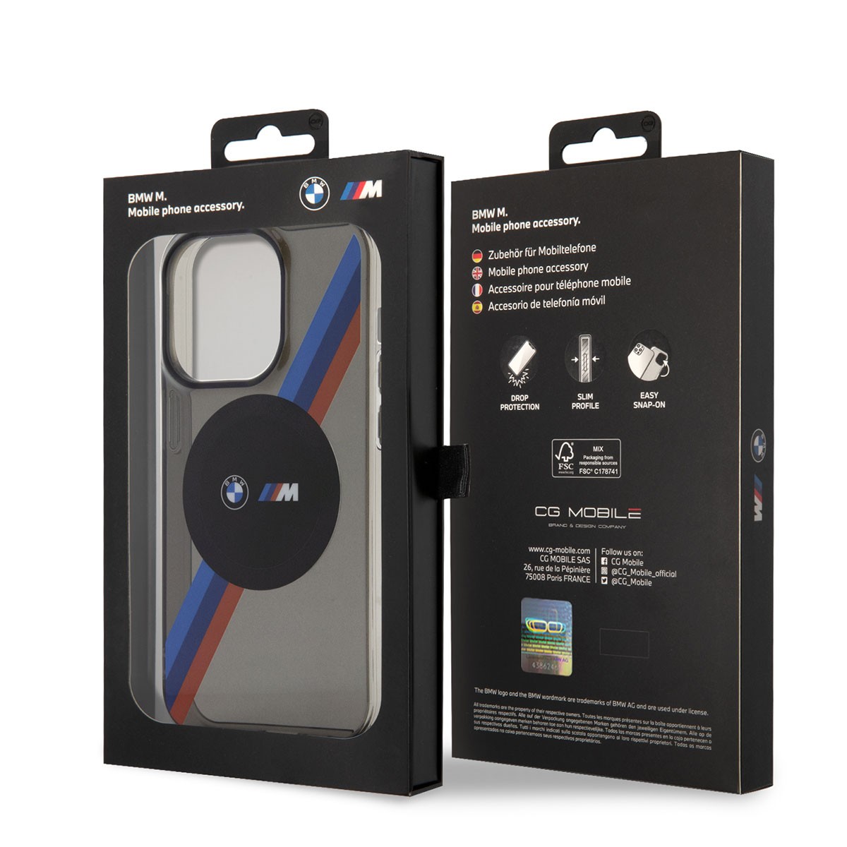 iPhone 14 Pro Max Kılıf BMW Magsafe Şarj Özellikli Transparan 3 Renkli Şerit Dizayn Kılıf