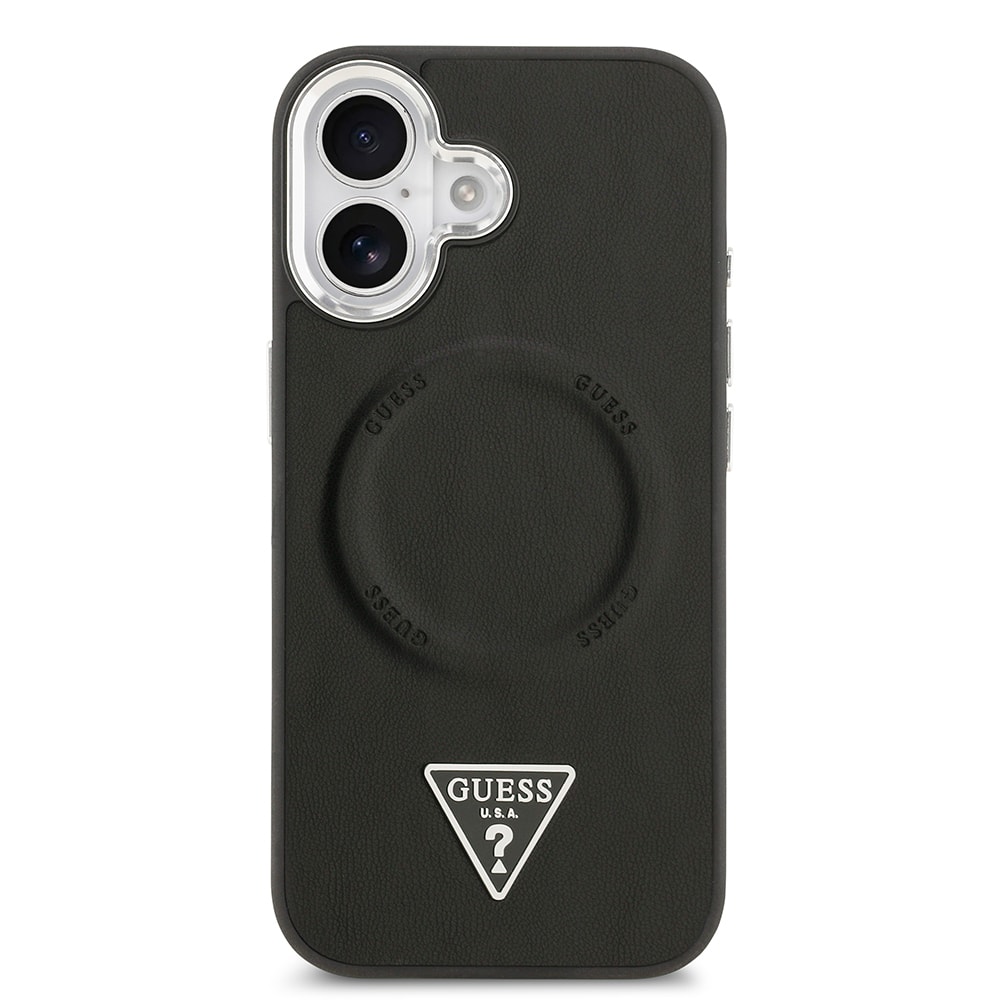 Apple iPhone 17 Kılıf Guess Orjinal Lisanslı M-safe Şarj Özellikli PU Deri Metal Kamera Çerçeveli Üçgen Logolu Kapak