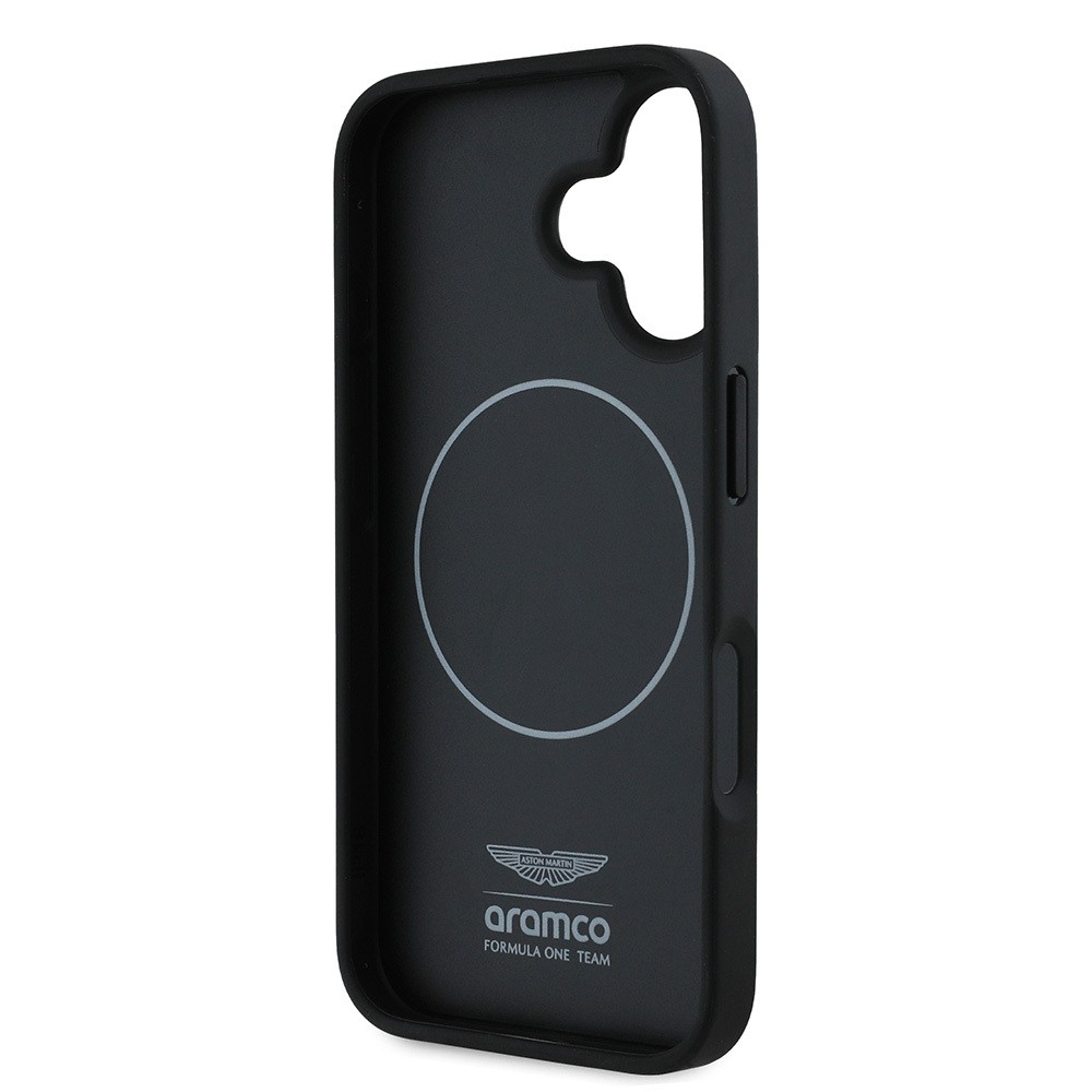 Apple iPhone 16 Kılıf Aston Martin Orjinal Lisanslı M-safe Şarj Özellikli Renkli Halka ve Karbon Fiber Tasarımlı Kapak