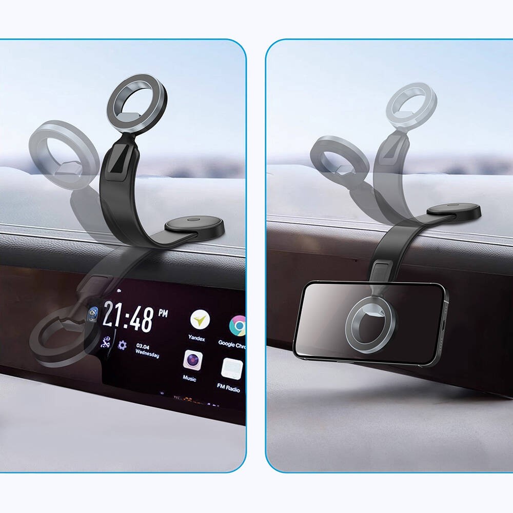 Wiwu Wi-CH053 Mago Serisi Magnetik M-safe Uyumlu Bükülebilen Eğimi ve Düz Zemin Araç Telefon Tutacağı
