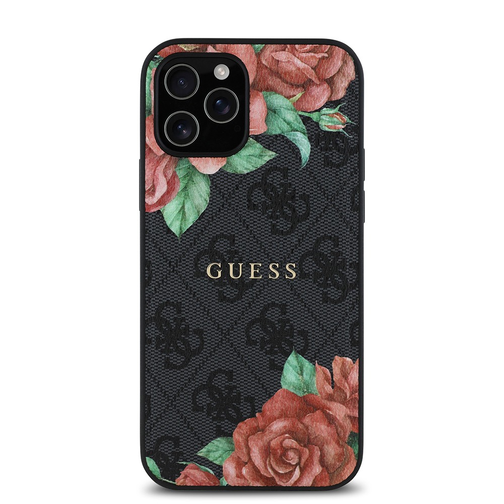iPhone 12 Pro Kılıf Guess Orjinal Lisanslı Magsafe Şarj Özellikli Gül Baskılı 4G Desenli Yazı Logolu Kılıf