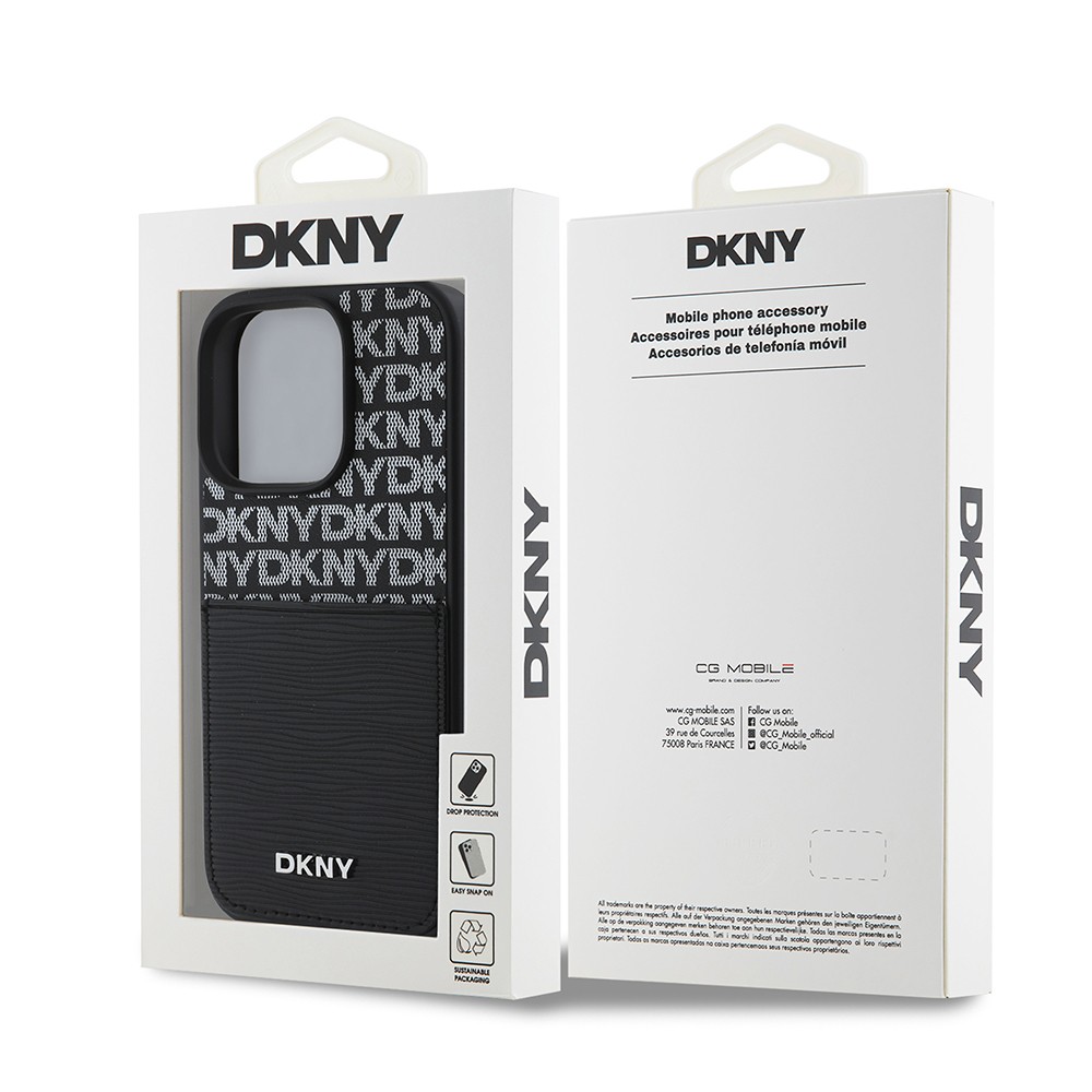 iPhone 16 Pro Kılıf DKNY Orjinal Lisanslı Kartlıklı 3D Yazılı Repeat Texture Pattern Kapak