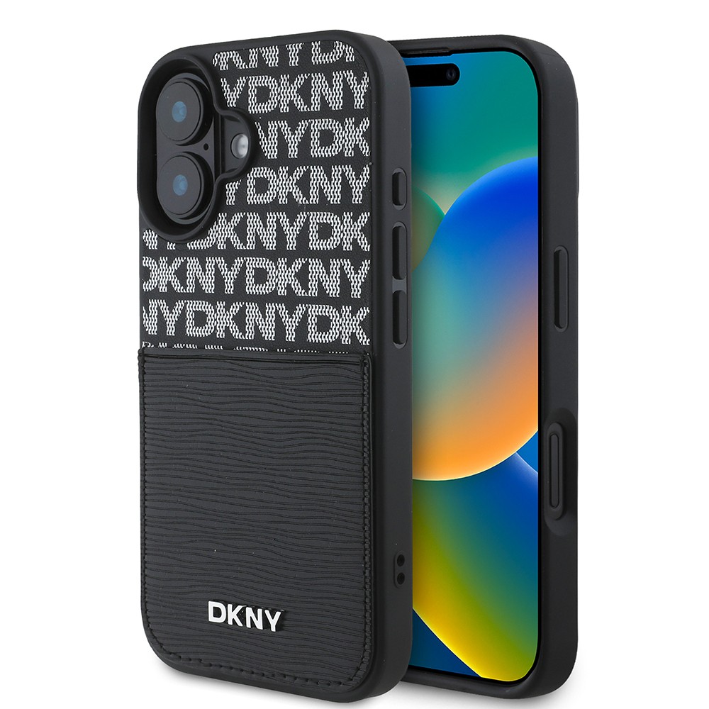 iPhone 16 Kılıf DKNY Orjinal Lisanslı Kartlıklı 3D Yazılı Repeat Texture Pattern Kapak