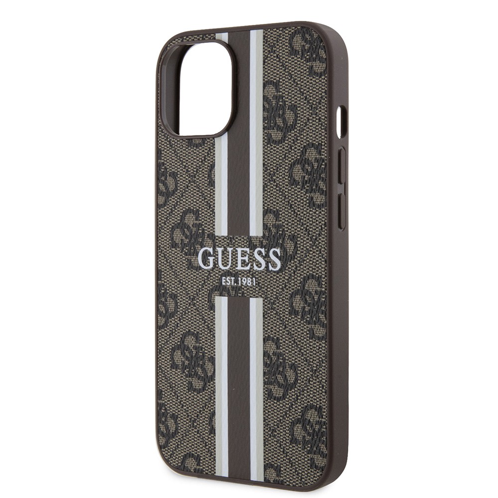 iPhone 15 Kılıf Guess Orjinal Lisanslı Magsafe Şarj Özellikli 4G Şerit Tasarımlı Printed Kılıf