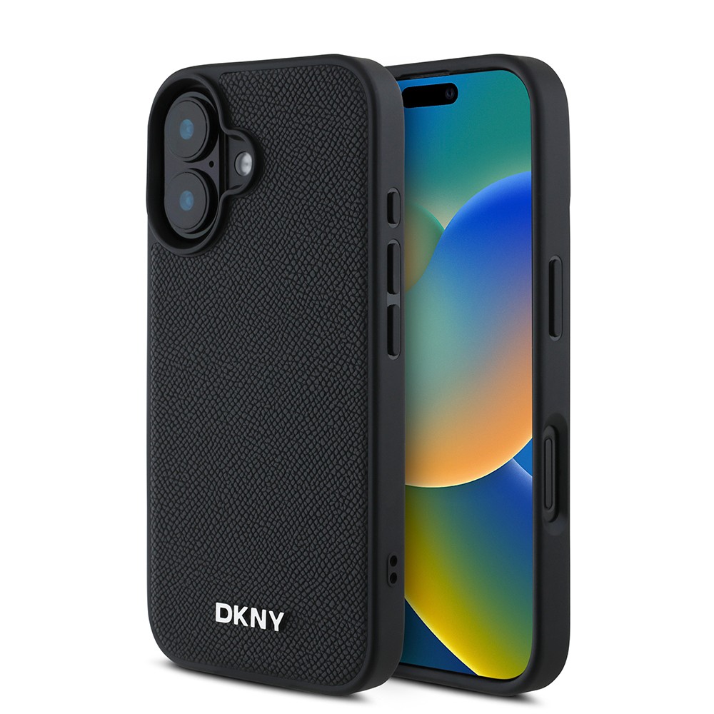iPhone 16 Kılıf DKNY Orjinal Lisanslı Magsafe Şarj Özellikli Metal Logolu PU Deri Grained Kılıf