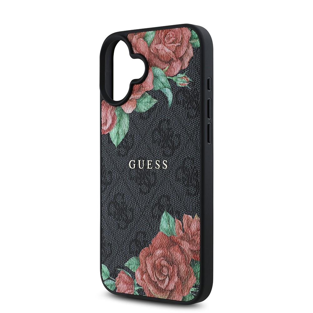 iPhone 16 Plus Kılıf Guess Orjinal Lisanslı Magsafe Şarj Özellikli Gül Baskılı 4G Desenli Yazı Logolu Kılıf