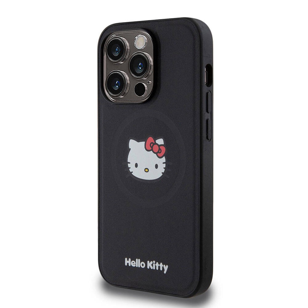 iPhone 15 Pro Kılıf Hello Kitty Orjinal Lisanslı Magsafe Şarj Özellikli Kitty Head Deri Kılıf