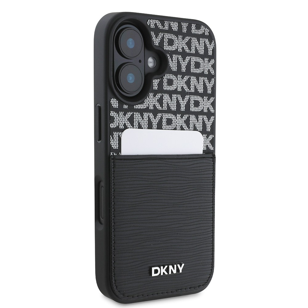 iPhone 16 Kılıf DKNY Orjinal Lisanslı Kartlıklı 3D Yazılı Repeat Texture Pattern Kapak
