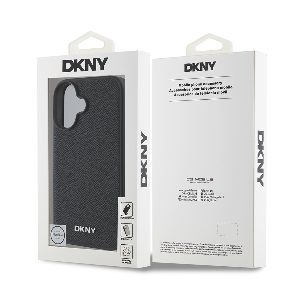 iPhone 16 Plus Kılıf DKNY Orjinal Lisanslı Magsafe Şarj Özellikli Metal Logolu PU Deri Grained Kılıf