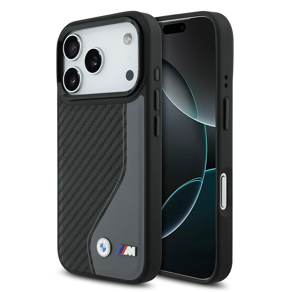 Apple iPhone 17 Pro Kılıf BMW Orjinal Lisanslı M-safe Şarj Özellikli Metal BMW ve M Logolu PU Karbon Tasarımlı Kapak