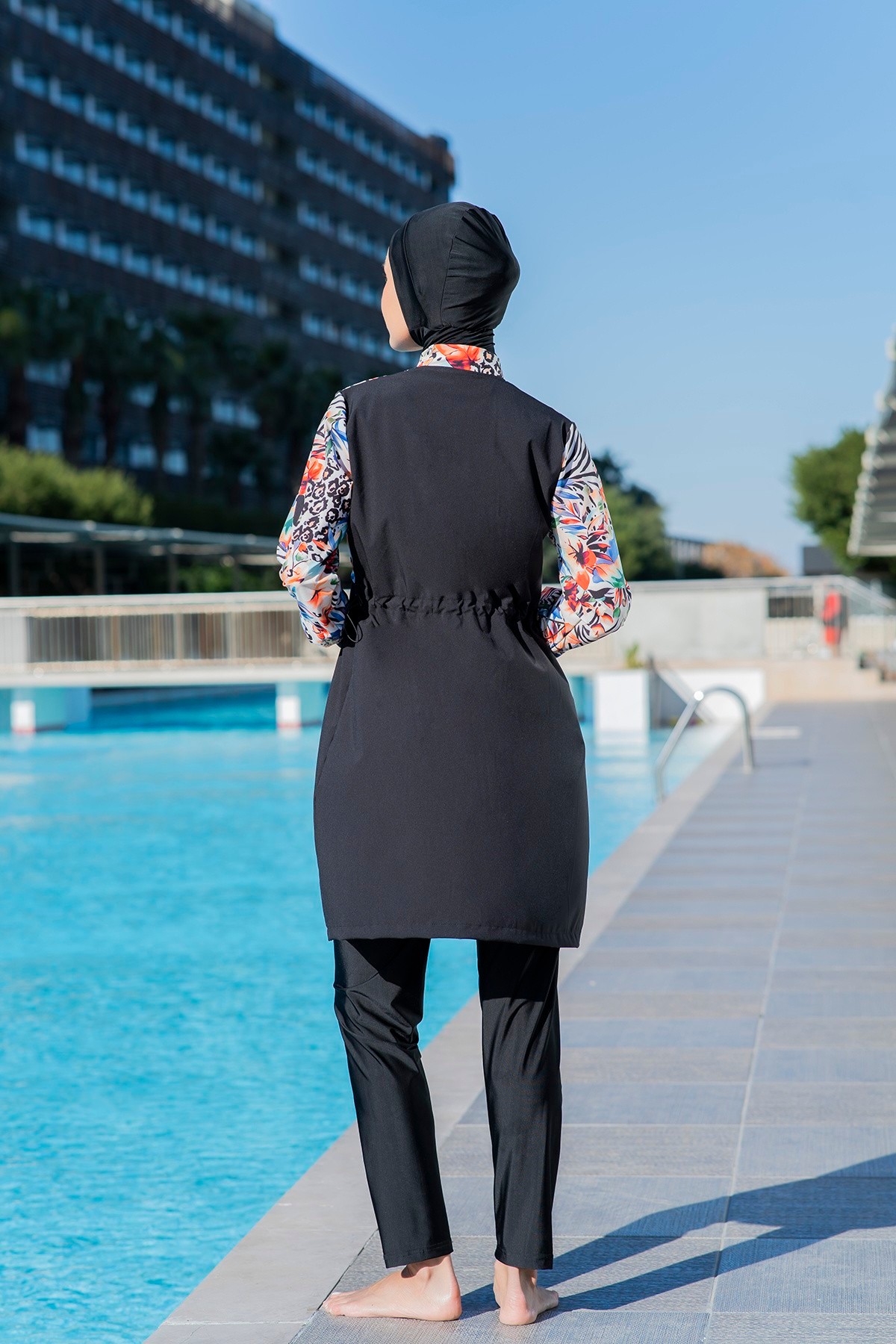 Ruko 25217-1 Desenli Crop Model Lycra Paraşüt Kumaş Tesettür Mayo