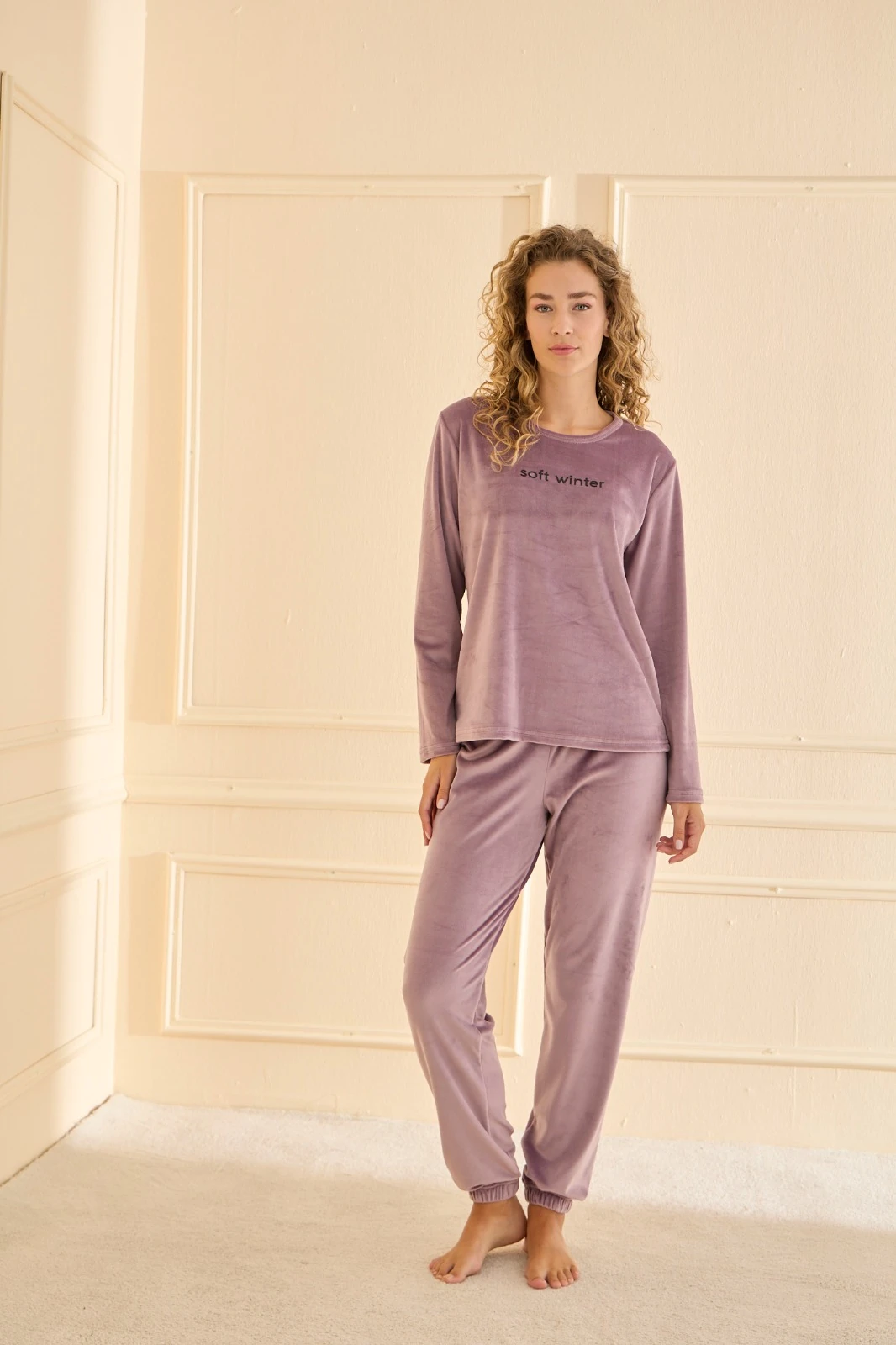 Mihra 13164R2698 Kadife Reçme Paça Pijama Takımı