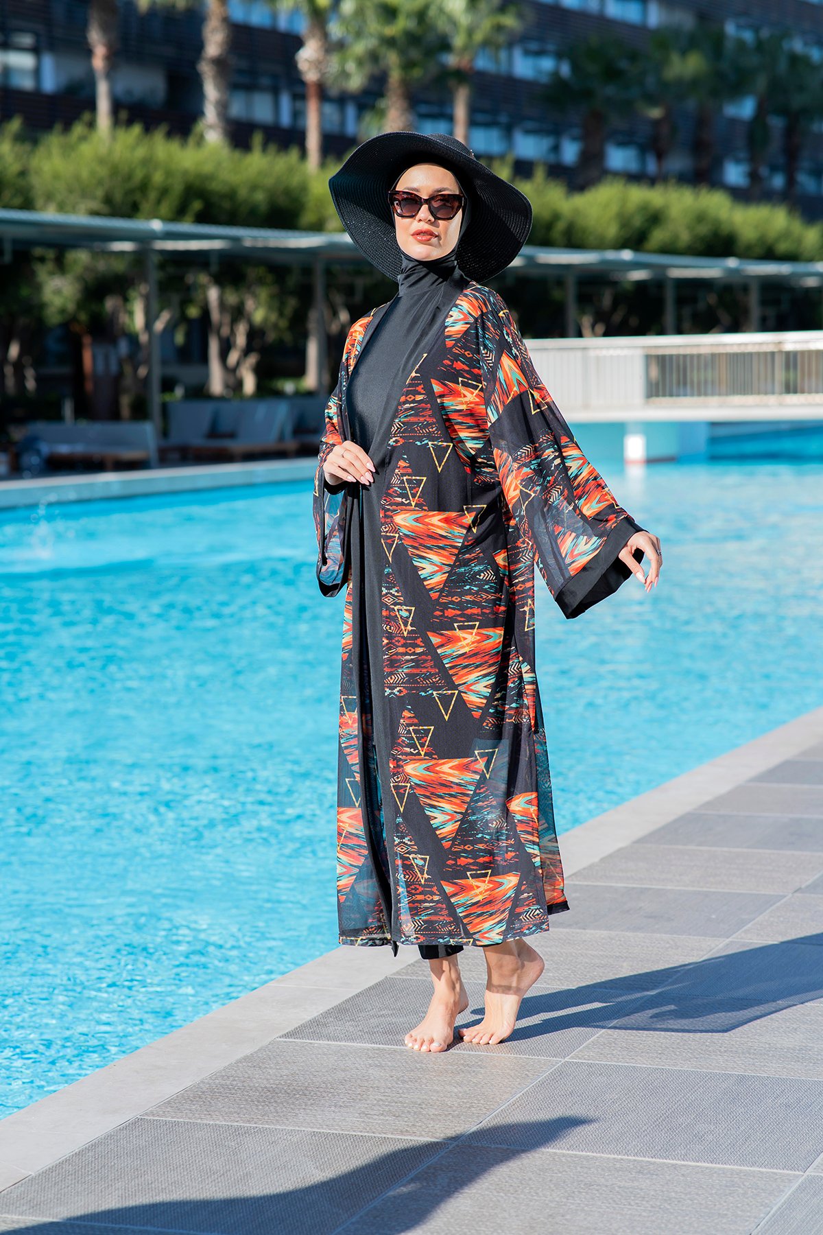 Ruko 502 Geometrik Desenli Esnek Şifon Kumaş Kimono
