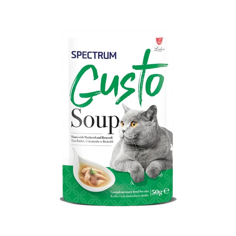 Spectrum Gusto Uskumrulu, Ton balıklı ve Brokolili Kedi çorbası 50 gr