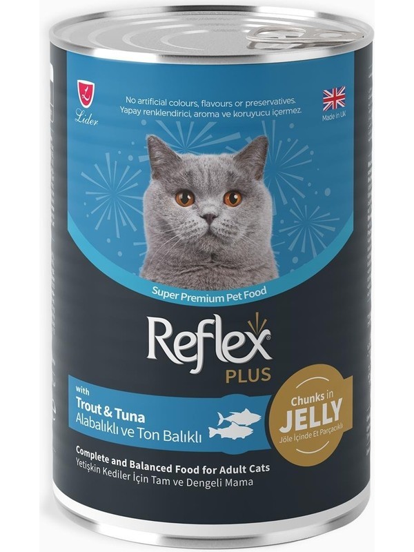 Reflex Plus Jöle Içinde Et Parçacıklı Alabalıklı ve Ton Balıklı Yetişkin Kedi Konservesi 400gr