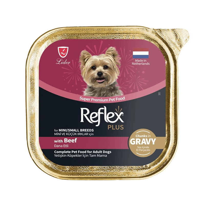 Reflex Plus Biftekli Sos içinde Et Parçacıklı Küçük Irk Köpek için Yaş Mama 85 Gr