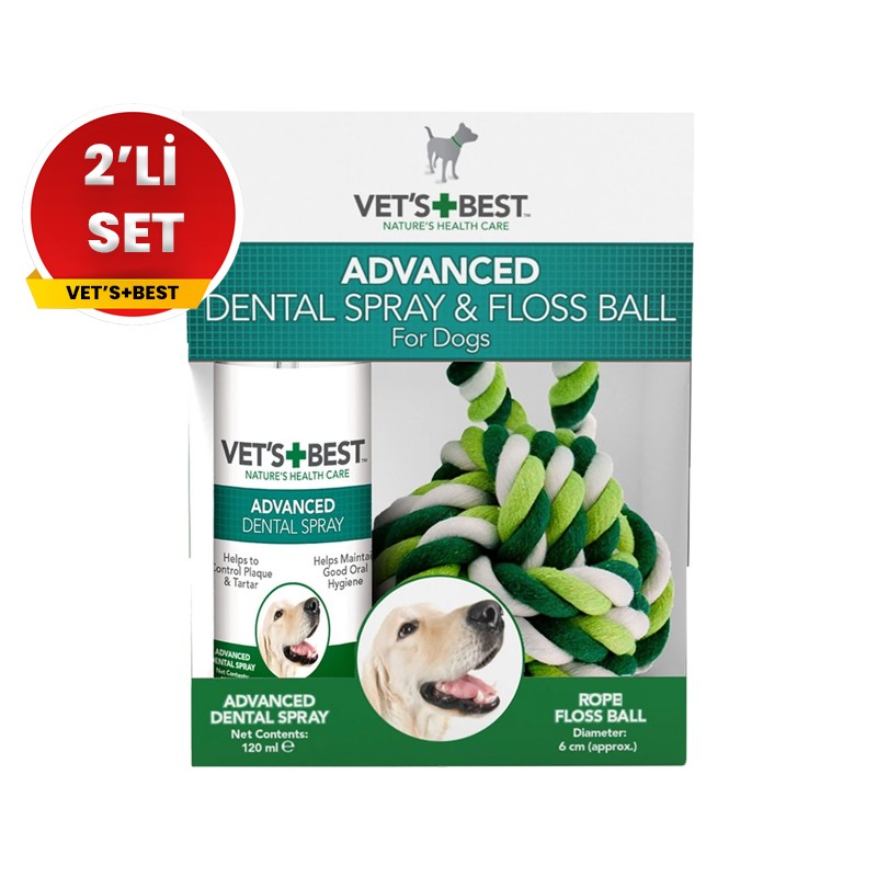 Vet's Best Köpek Ağız Spreyi 120 Ml ve Diş Temizleyici Top 16 Cm