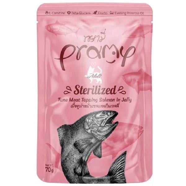 PRAMY JÖLE İÇİNDE SOMONLU VE TON BALIKLI YETİŞKİN KEDİ MAMASI 70G