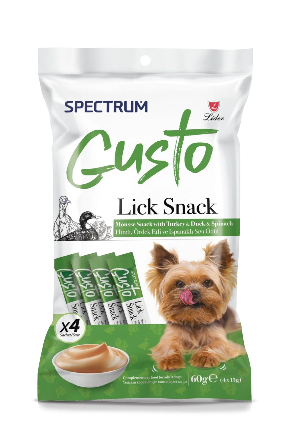 Spectrum Gusto Hindi, Ördek Etli ve Ispanaklı Köpek Sıvı Ödülü 4x15gr