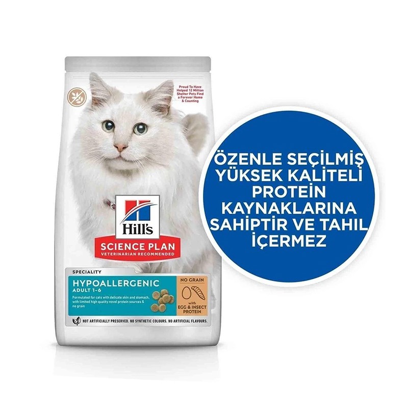 Hill's Hypoallergenic Yumurta ve Böcek Proteinli Kedi Maması 7kg